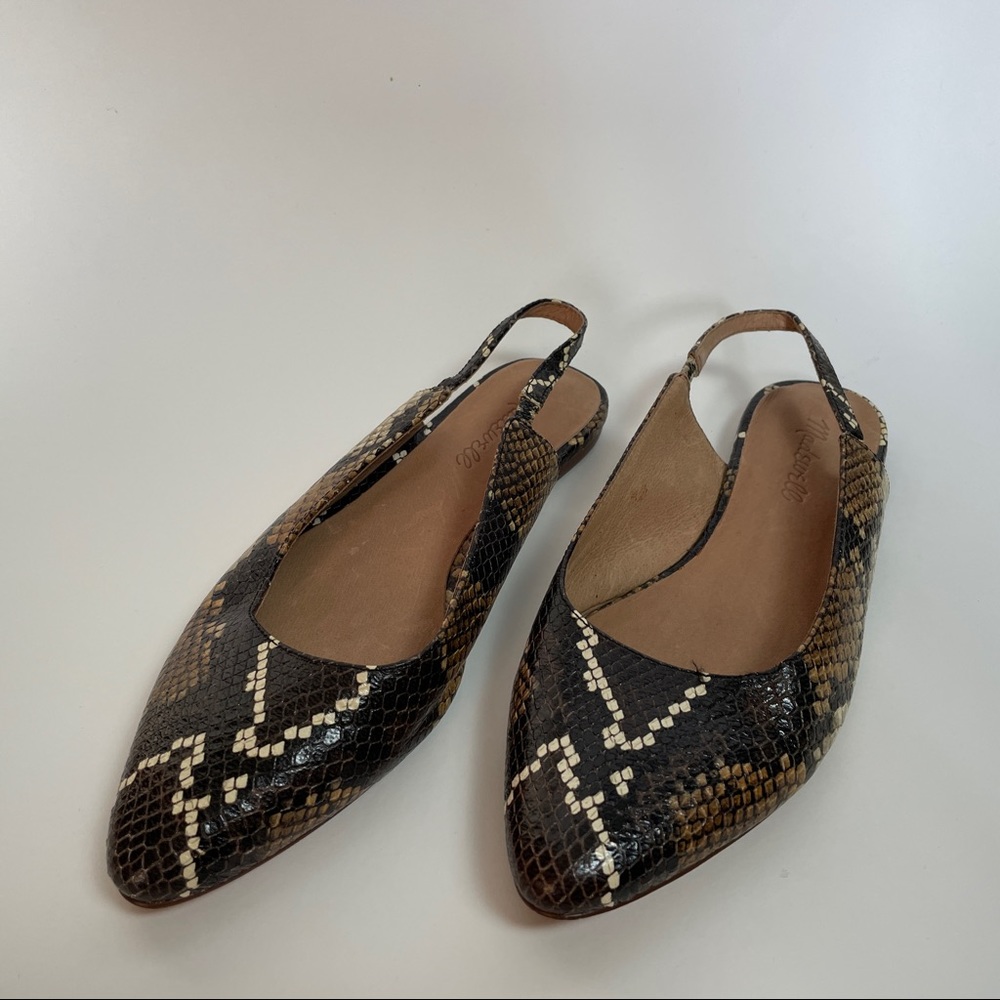 Madewell The Margot Slingback Flat in Snake Embossed Leather Size 7.5